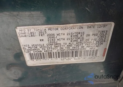 1998 Toyota Rav4 from USA, damaged, VIN JT3GP10V6W0023680